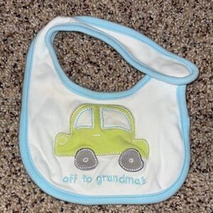 Baby Bib with Car Design - White and Blue